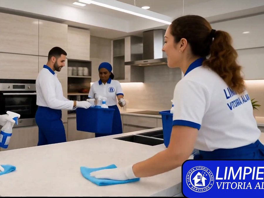 Limpieza de encimera de cocina en una vivienda de Álava